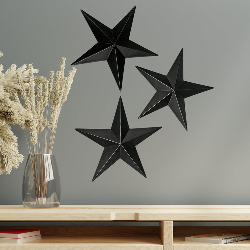 Bellaa 23547 Western Metal Stars Wall Decoration Black Texas Barn Farmhouse Ranch Cottage Lodge Outdoor Home Decor 12 Inch Each Set of 3 - Image 1